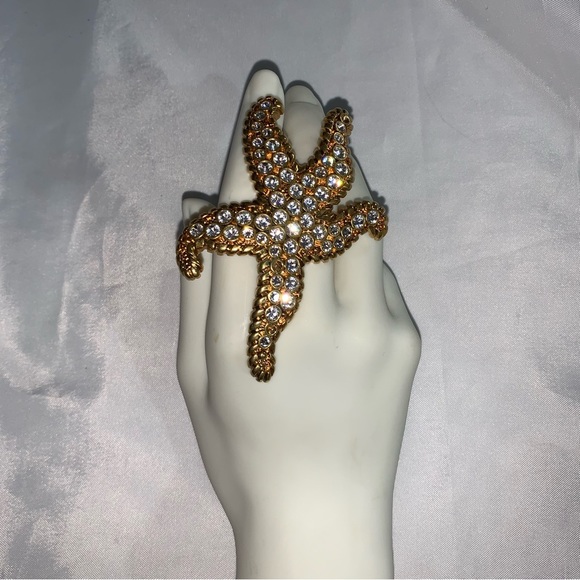 🍔SOLD🍔VERSACE Size 7 14k gold plated crystal STARFISH Tréspr de la Mer RING - Picture 9 of 11